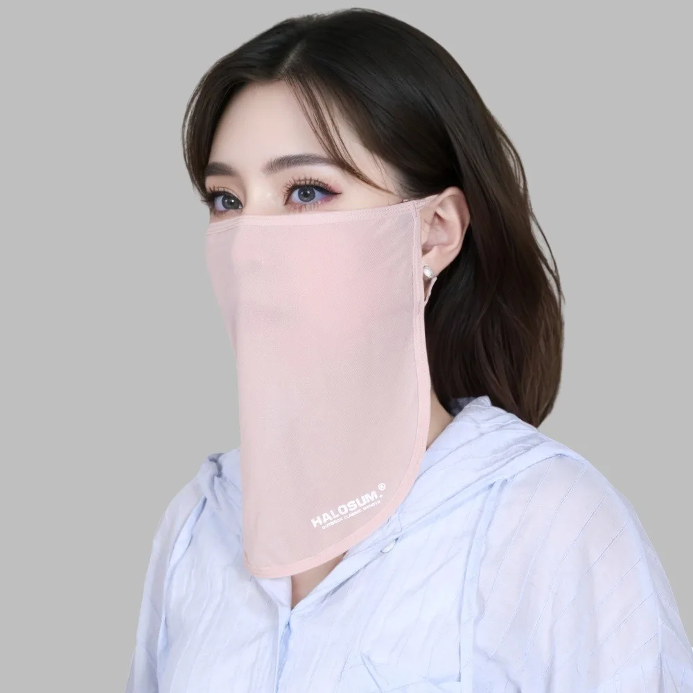 Summer Ice Silk Sunscreen Face Mask for Women Breathable Sun Protection Veil Dustproof Protection Solid Face Towel Neck Cover