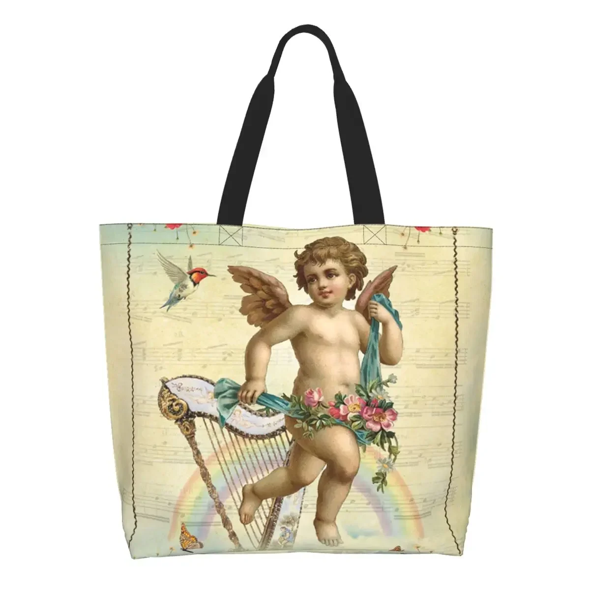 

Victorian Angel Vintage Rose Groceries Tote Shopping Bag Women Cute Canvas Shopper Shoulder Bags Large Capacity Handbags