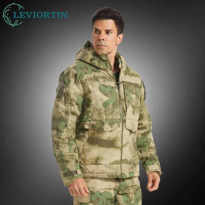 Fall Winter Camo Outdoor Tactical Padded Jacket For Men Keep Warm Durable Waterproof Multi Pocket Camouflage Hooded Padded Coats