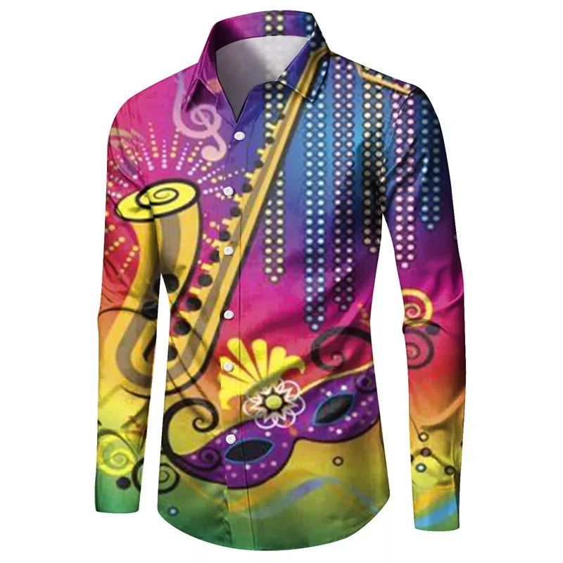 New Men Carnival Shirts 3D Print Hawaiian Shirts Mens Wear Fashion Casual Long Sleeve Lapel Button Shirt Oversize Unisex Blouse