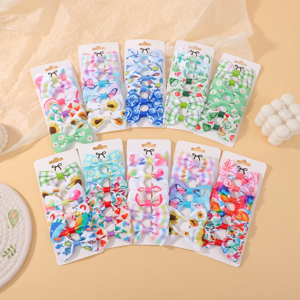 6 Stücke 2,6 Zoll Sonnenblumen Regenbogen Gedruckt Haarspangen für Mädchen Bögen Clips Haarnadeln Kopfbedeckung Kinder Haarschmuck Geschenk Großhandel