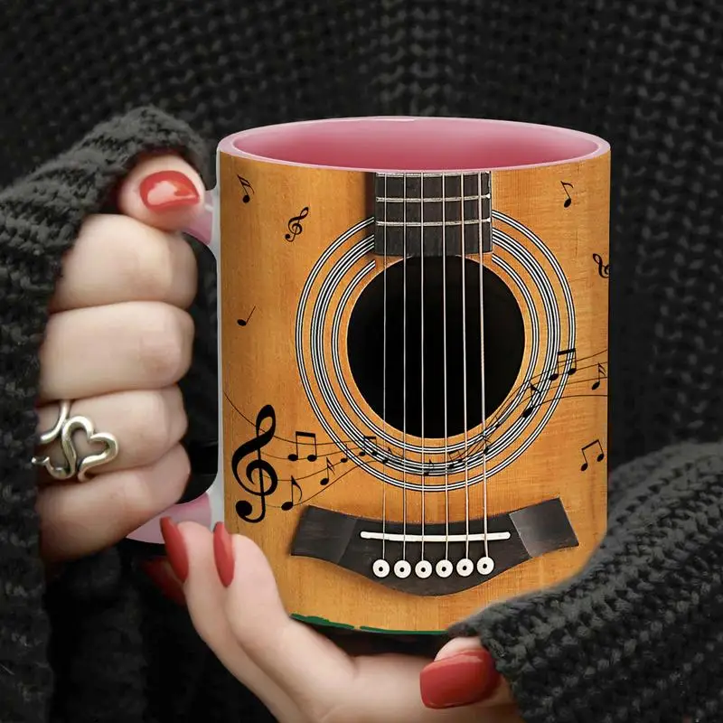 Guitar Strings Coffee Cup 350ml Ceramic Guitar Pattern Coffee Mug Musical Instruments Water Cup Bass Guitar Water Cup For Table