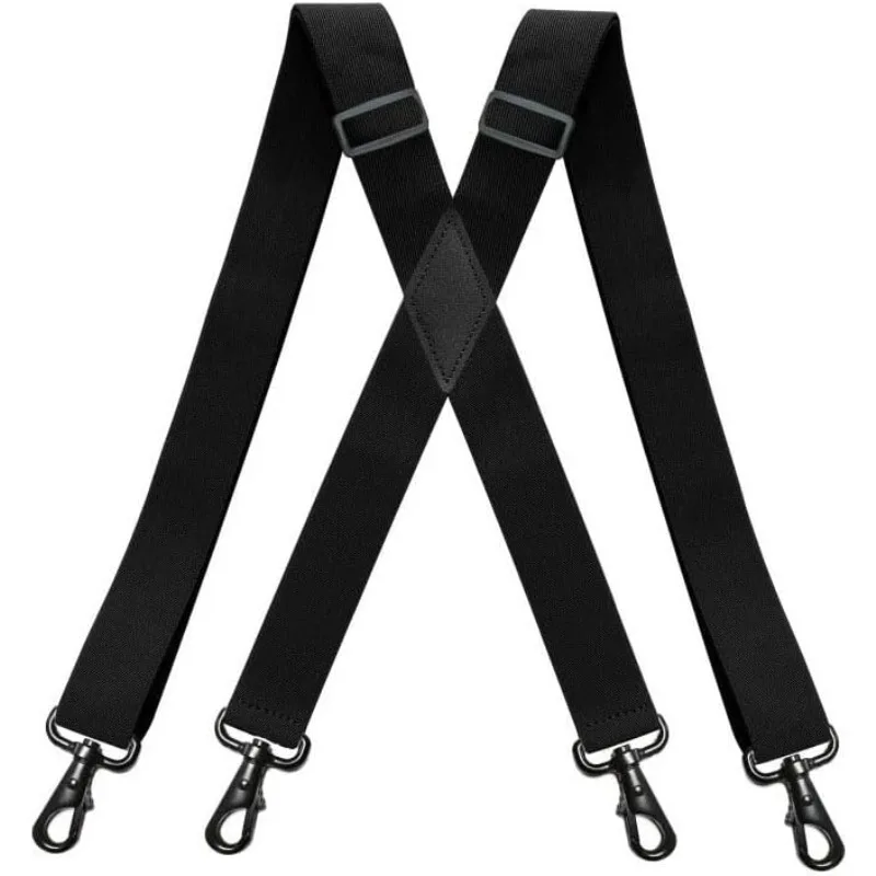 

Adjustable Elastic Trouser Brace Strap Belt Solid Black Heavy Duty Big Tall Suspenders with 4 Snap Hooks 3.5*120cm for Men Work
