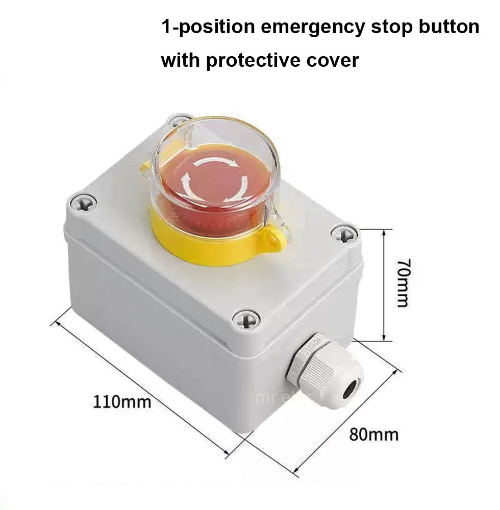 مفتاح زر مقاوم للماء في الهواء الطلق مع غطاء واقي، صندوق أزرار، زر إيقاف الطوارئ، صندوق التحكم في إيقاف الطوارئ 22 مم #6