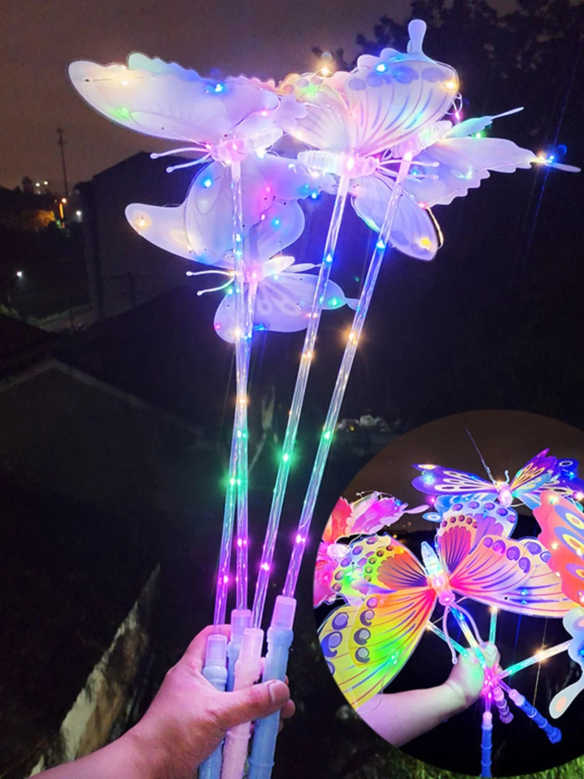 Kids New Handheld Light-Up Butterfly Double-Layer Color-Changing Glow Stick (Random Styles, Batteries Not Included,Self-Assembly