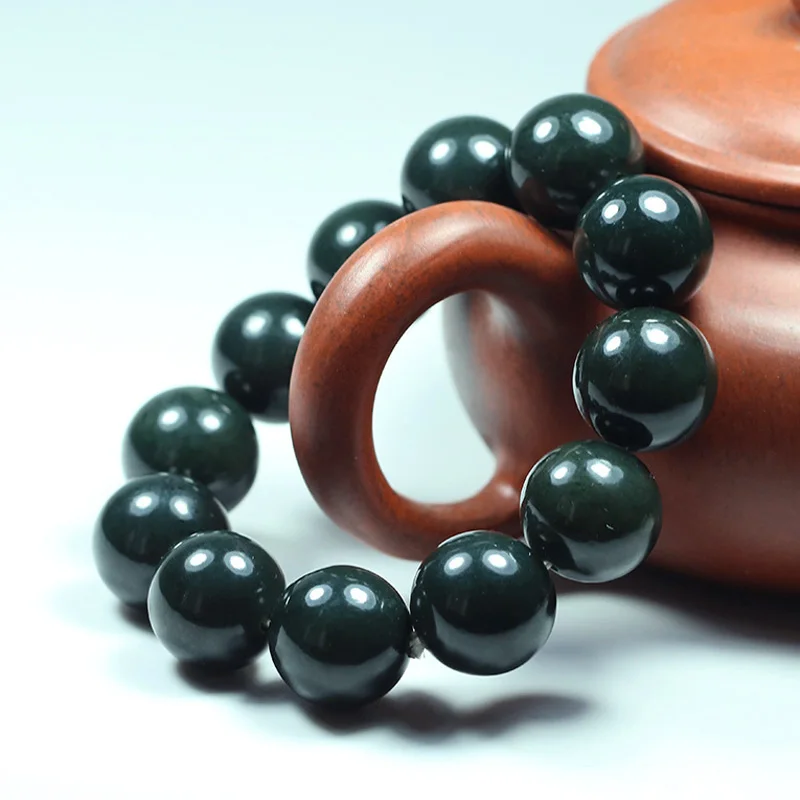 Natural Green Jade Elastic Bead Bracelet Men Women Nephrite Healing Jewelry Chinese Hetian Jades Beaded Lucky Amulet Bracelets