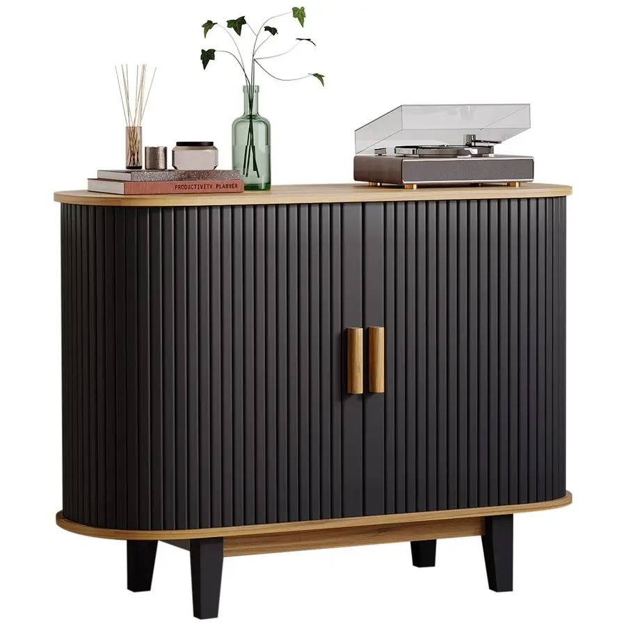 Sideboard Buffet Cabinet with Storage, Modern Fluted Accent Credenza with Sliding Door amp Adjustable Shelves,Freestanding Buffe