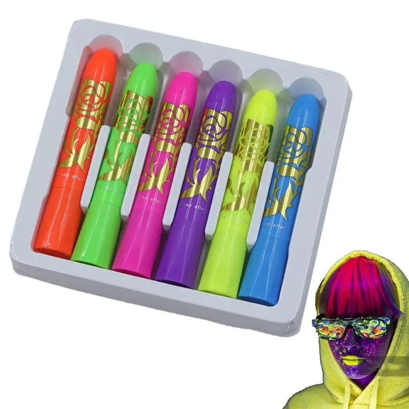 Neon Body Paint 6 Different Colors Neon Body Paint Swivel Design Black Light Crayon For Birthday Halloween Masquerade Glow Party