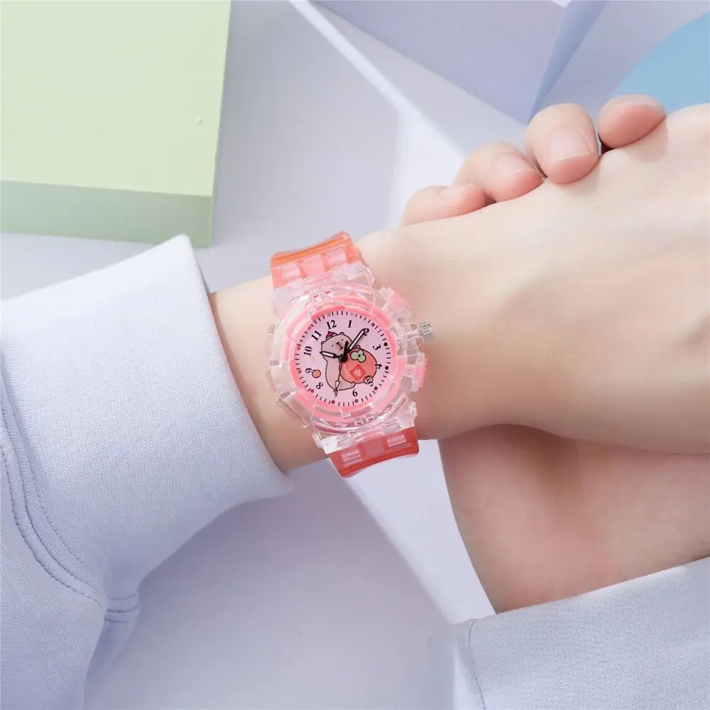 High Quality Capybara Digital Pointer Watch Transparent Strap Night Glow Wristwatch Cute Cartoon Luminous Quartz Watch Gift