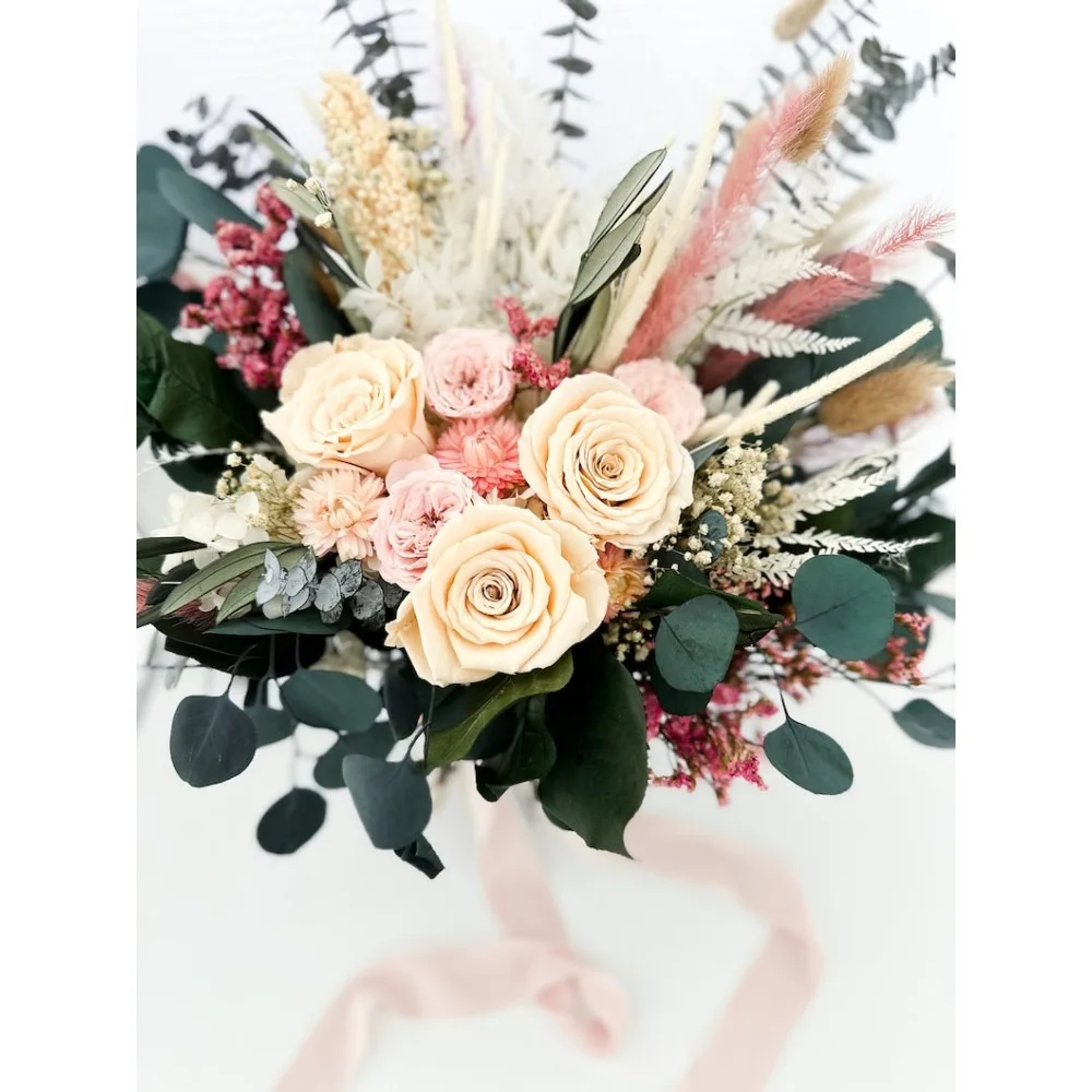 Fiori secchi, fard Rose Strawflower Bouquet eterno sposa e damigelle d'onore, Bouquet, fiori da sposa