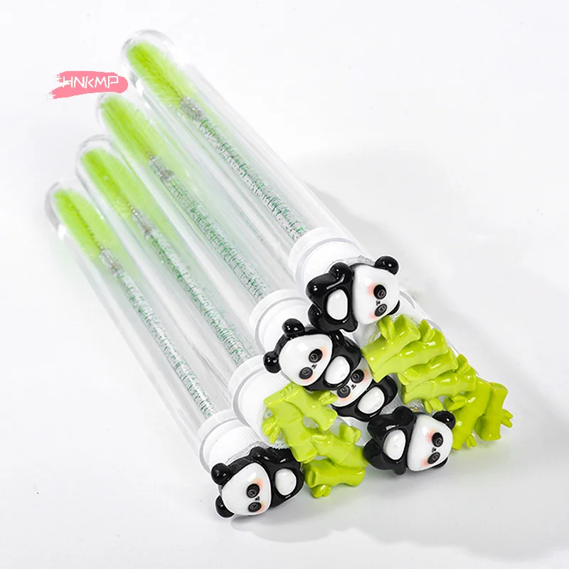 귀여운 판다 대나무 속눈썹 브러쉬 튜브 1/2/5개 세트 크리스탈 래쉬 마스카라 완드 눈썹 빗 스풀리 메이크업 도구