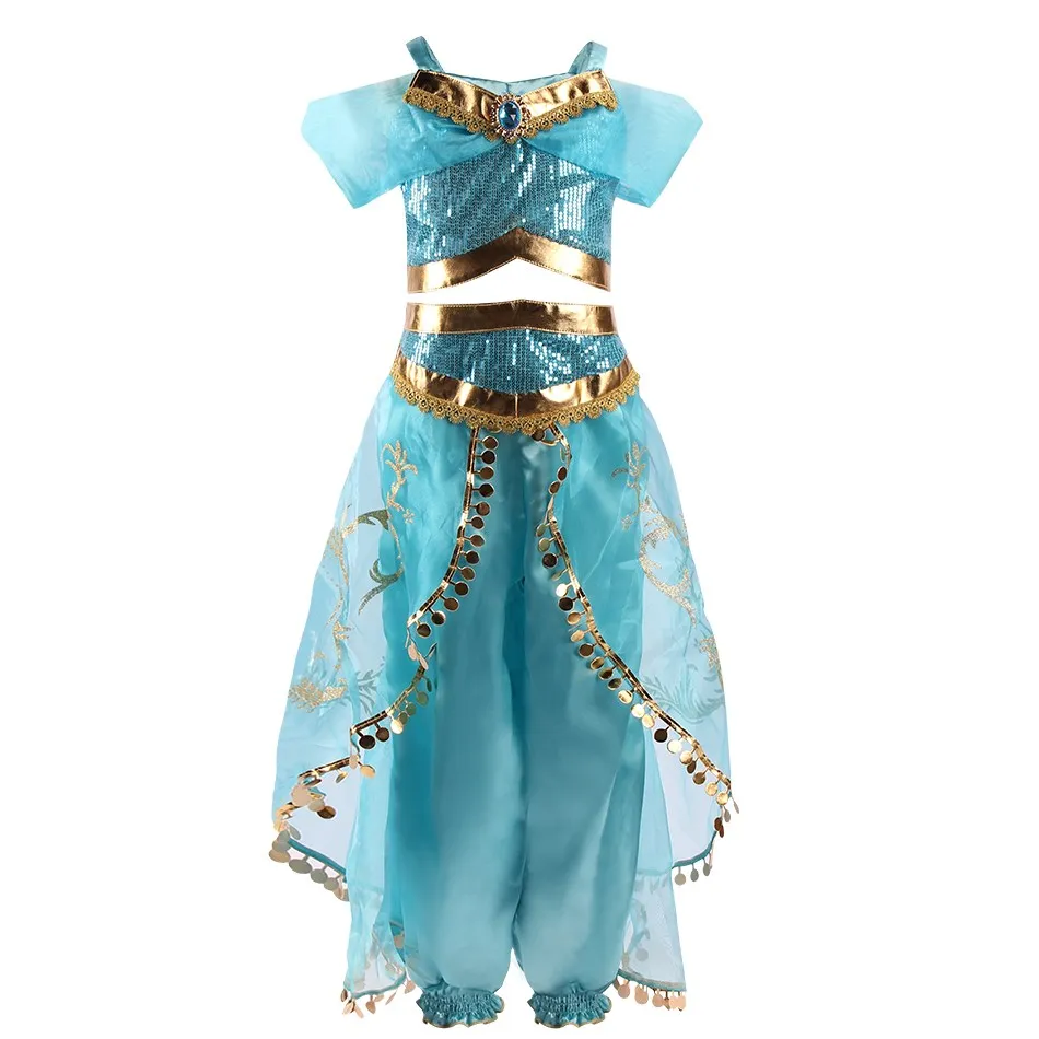 Girl Jasmine Costume Baby Arabian Party Princess Cosplay Dress Summer Kids Carnival Fantasy Halloween Evening Clothes 3-10 Years