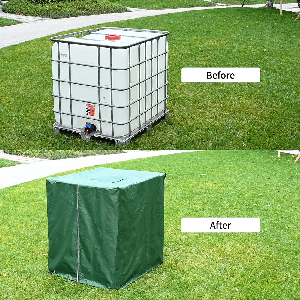 Zipper IBC Tote Cover 330 Gallon for 210D Oxford cloth 1000L Outdoor Water Tank Protective Cover Dust and sun (Black /Green）