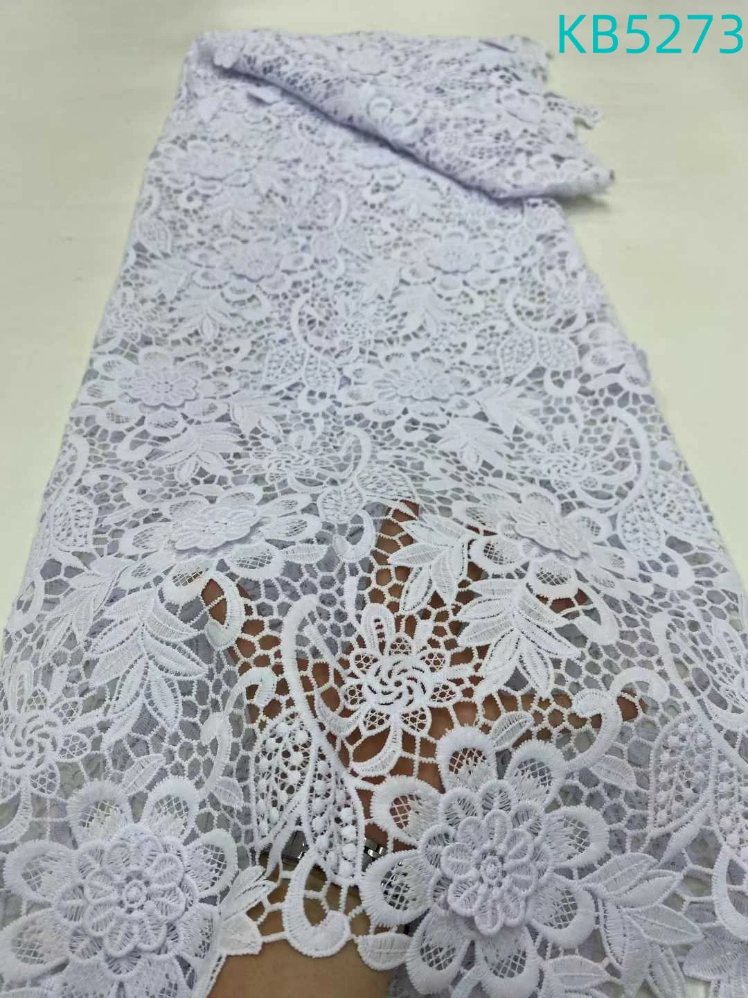 

5 Yards Dubai Lace Fabrics Quality 2024 White Guipure Sequins Lace Fabric Black Flower Nigerian French Mesh For Sewing KB5273