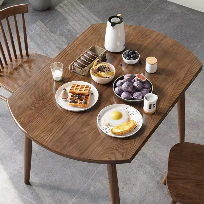 

HYS solid wood dining table folding round eating table household small apartment restaurant round table chair