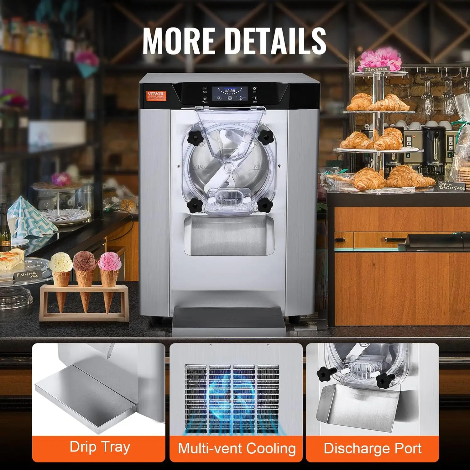 Commercial Ice Cream Machine, 12 L/H Yield, 1713W Single Flavor Countertop Hard Serve Ice Cream Maker