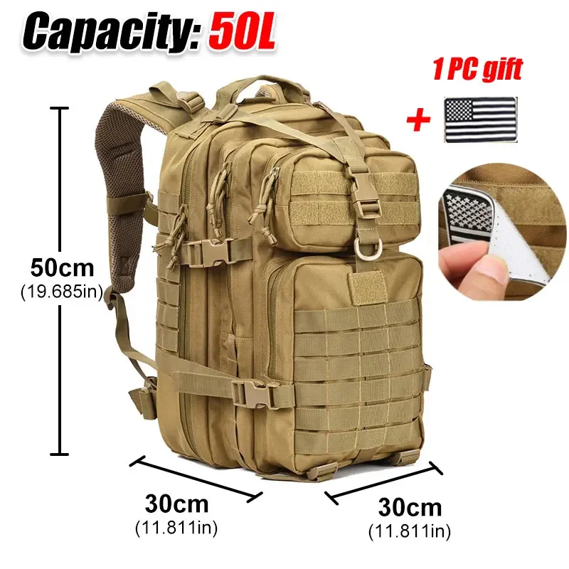 50L Large Capacity Tactical Backpack Men Army Military 3P Softback Outdoor Waterproof Bug Rucksack Hiking Camping Hunting Bags