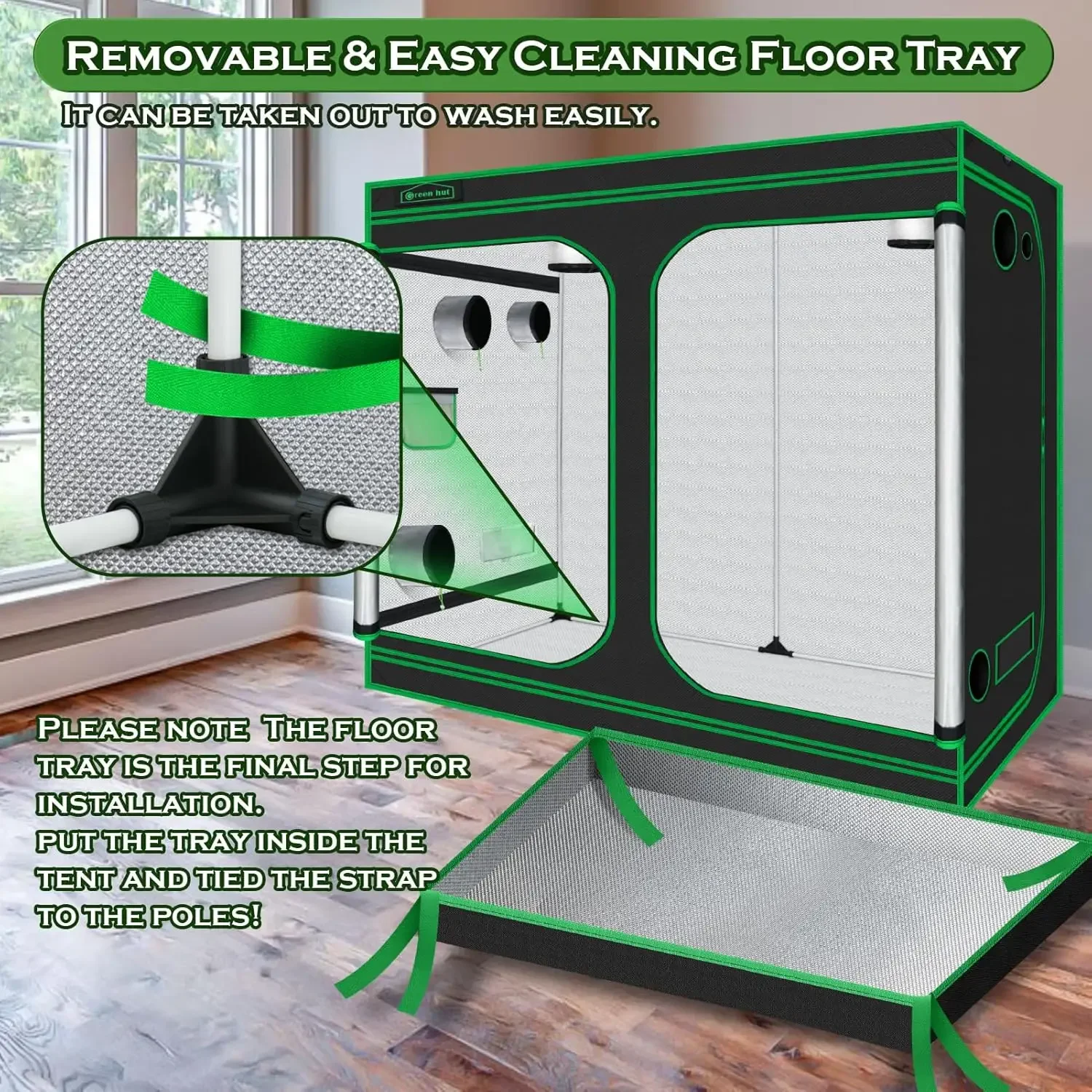 خيمة نمو 96 بوصة × 48 بوصة × 78 بوصة 600D خيمة نمو داخلية مايلر مائية مع نافذة مراقبة، صينية أرضية قابلة للإزالة وحقيبة أدوات للداخل