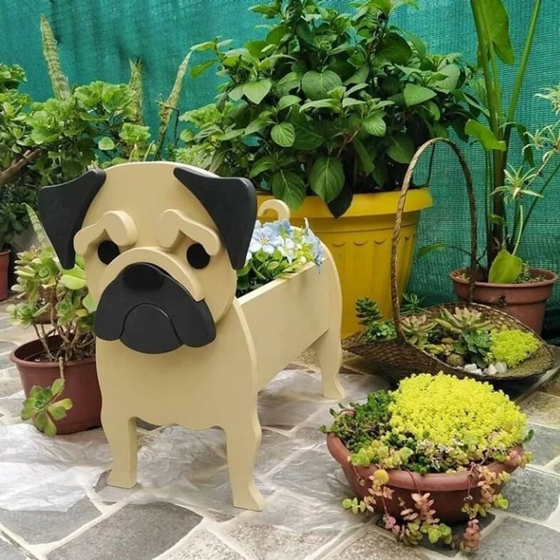 Maceta de flores en forma de perro para jardín, contenedor de plantas, soporte para Bulldog, caniche, Corgi, decoración al aire libre, Terrier,