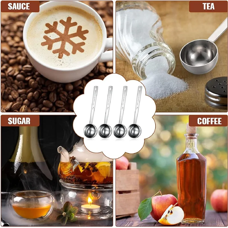 A84E-Stainless Steel For Coffee Milk Fruit Powder, Spice Jar 2 Tablespoon Scoop 8 Pieces 30 Ml Measuring Spoon With Long Handle