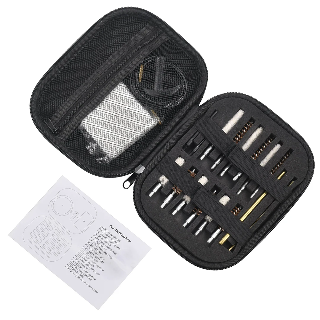 19Pcs/set Universal Tactical Gun Cleaning Kit for Handgun Rifle Gun Brush Tool Universal Handgun Pistol Brass Rod Cleaning Kit