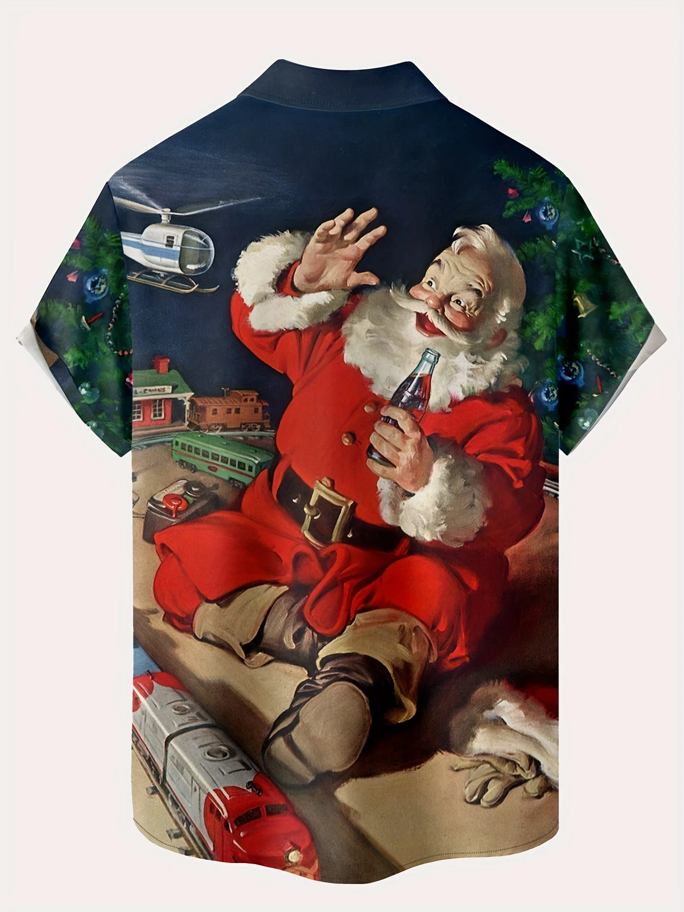 Summer Men Christmas Plus Size Surfing Santa Claus Printed Short Sleeve Shirt Fashion Casual Tops, Men's Clothing