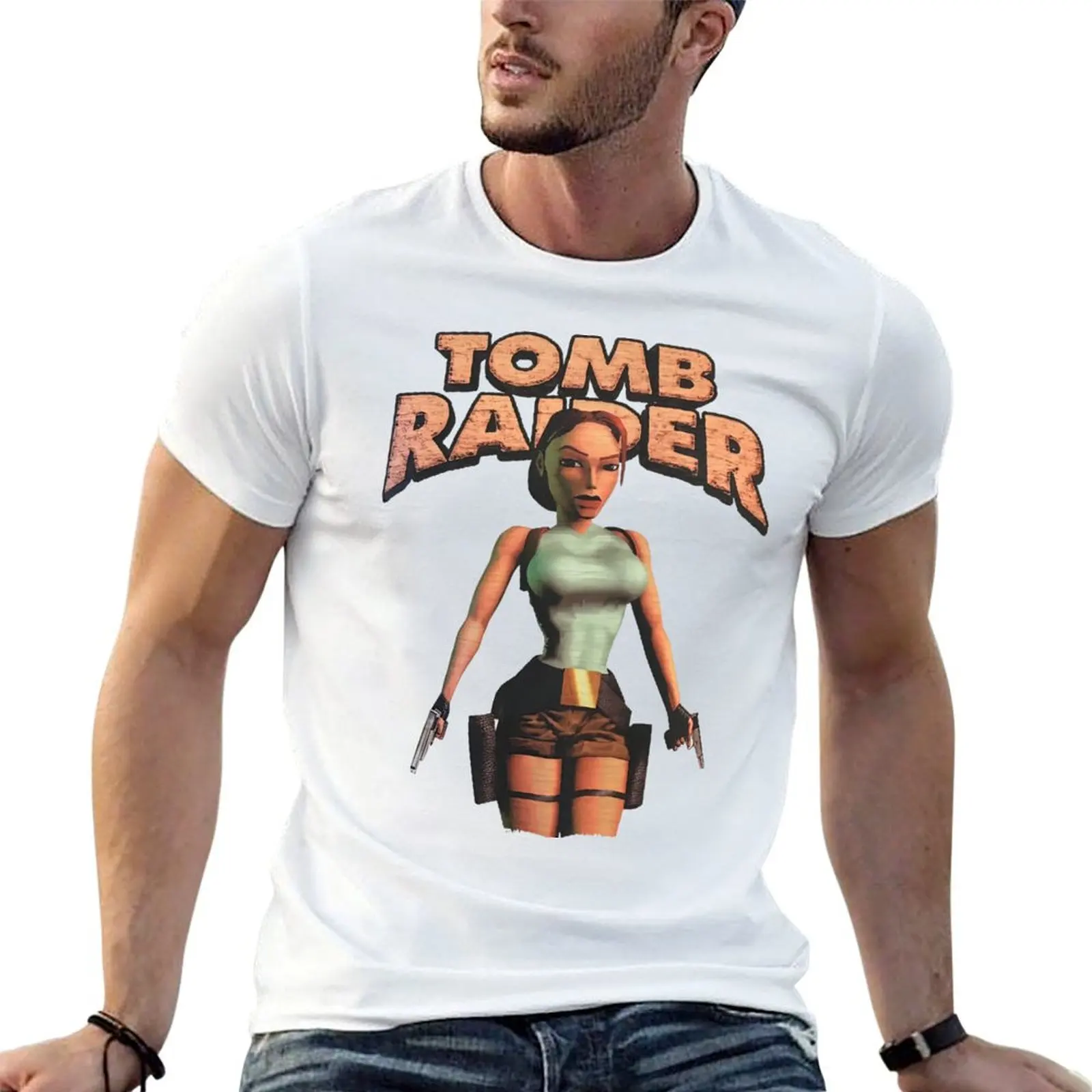 

- Croft 100% plain Lara T-Shirt Raider t shirt Tomb man shirts cartoon t cotton