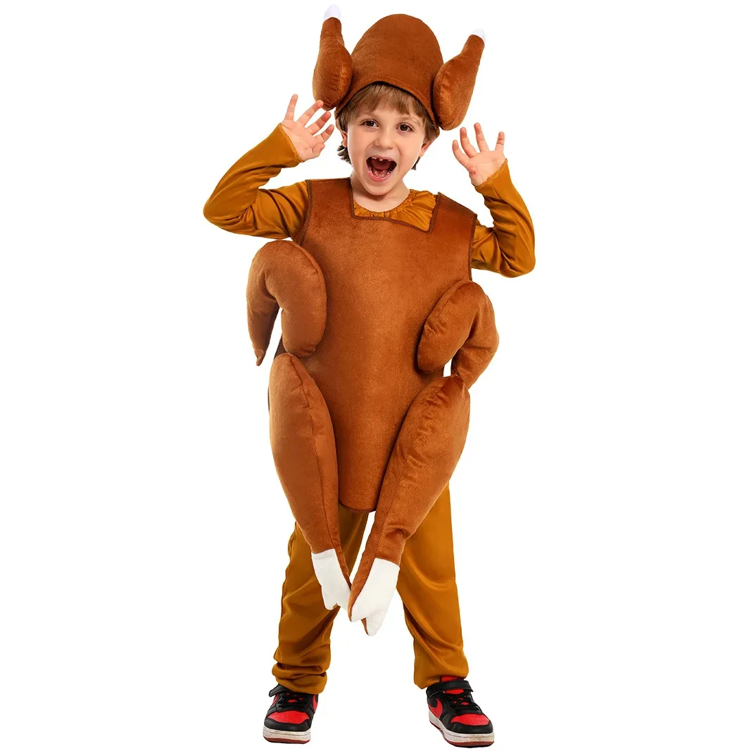 New Thanksgiving Roasted Turkey Costume for Kids Child Cartoon Animal Stage Performance Costumes Halloween Cosplay 3-Piece Set