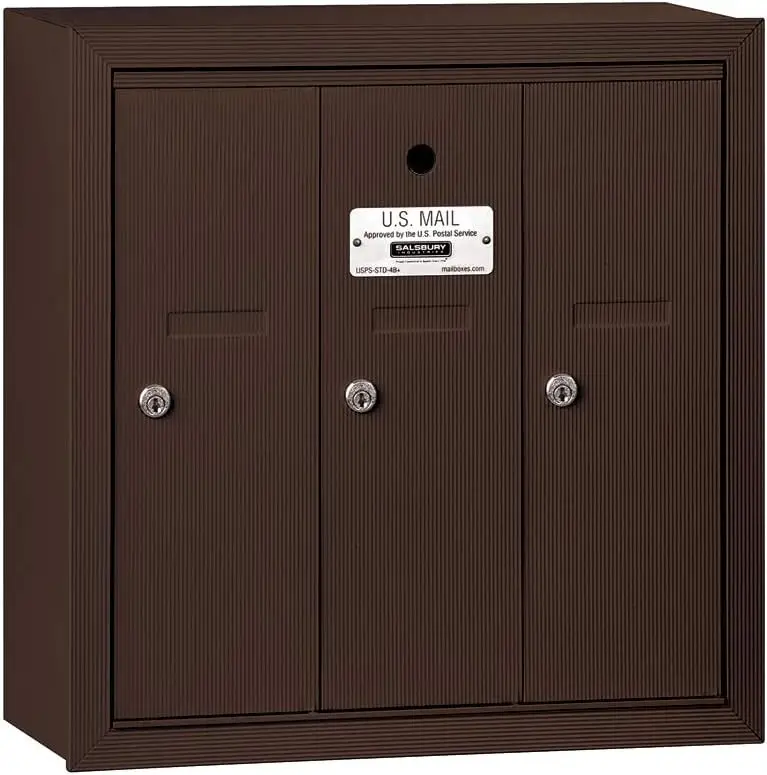 Industries 3503ZSU Surface Mounted Vertical Mailbox with USPS Access and 3 Doors, Bronze