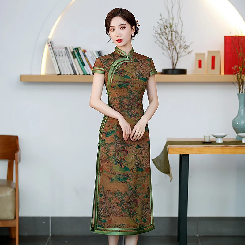 novelty-retro-lace-long-dress-autumn-new-chinese-traditional-cheongsam-handmade-button-women-qipao-side-split-vestidos