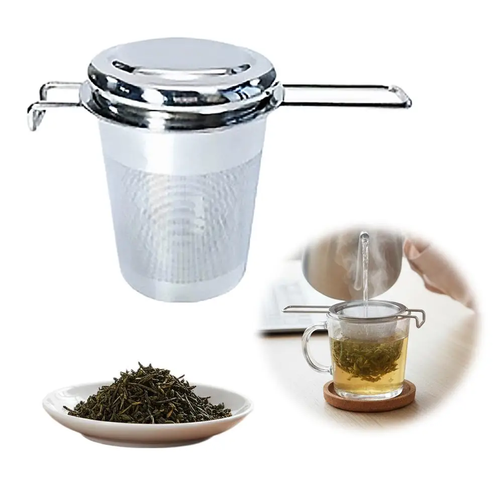1pc Loose Leaf Tea Infuser Stainless Steel Double Handle With Lid Fine Mesh Coffee Filter Hanging Cup Leak Proof Strainer‌ view 2
