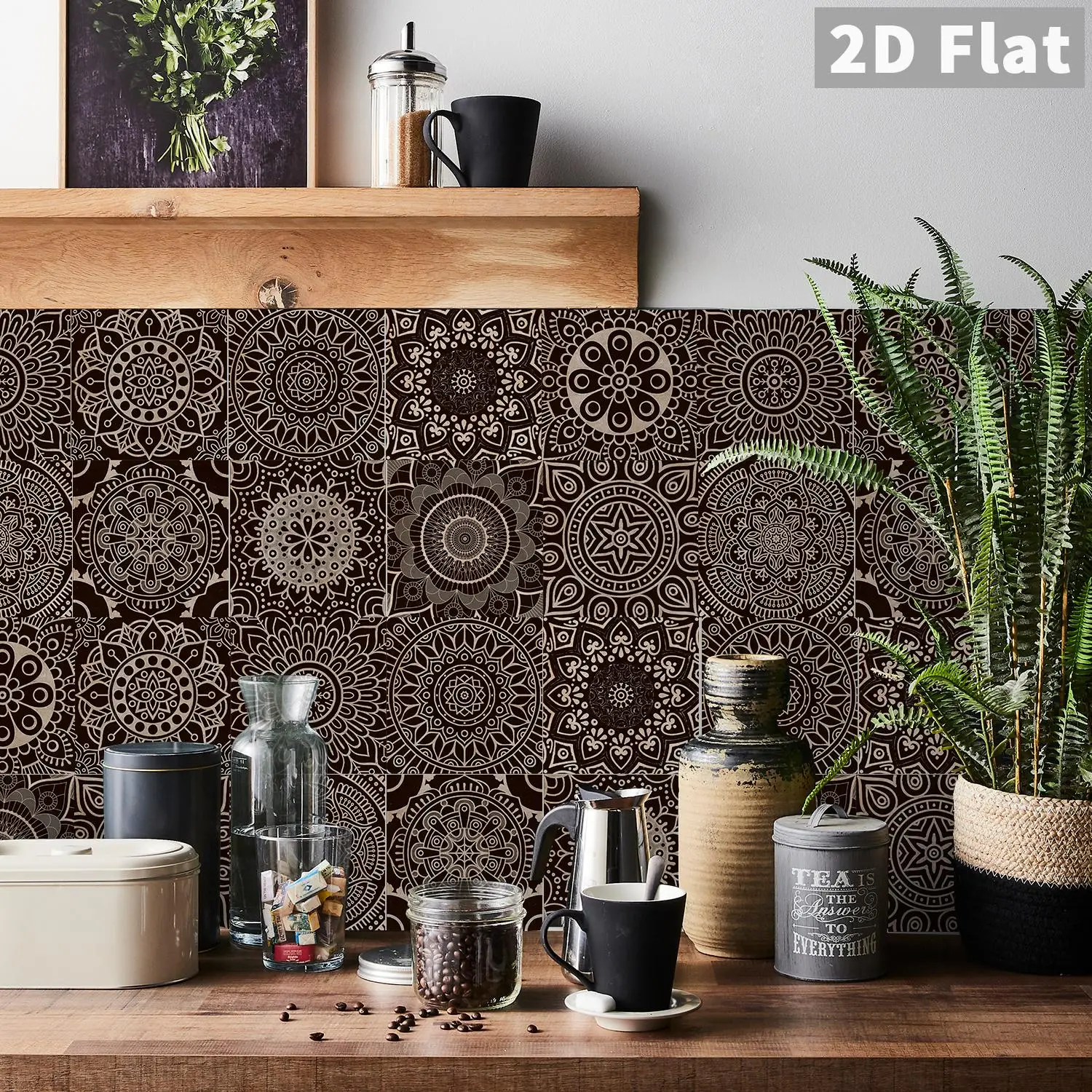 

Brown and black mandala flower brick stickers, kitchen, bathroom, living room, self-adhesive decorative stickers