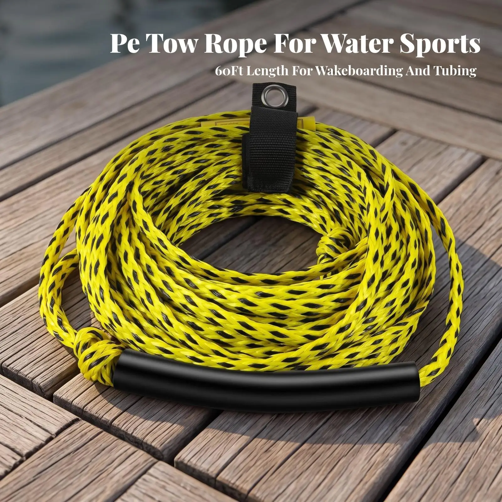 Buoyant Polyethylene Tow Rope 13mm for Wakeboarding Kayaking Tubing with Comfortable Grip Handle for Boat
