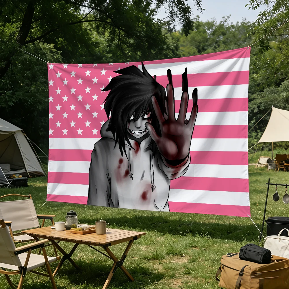 Cartoon Jeff the Killer flag Tapestries Outdoor Parties Bedrooms Living Rooms Dorm Rooms Wall Decor Banners Gifts