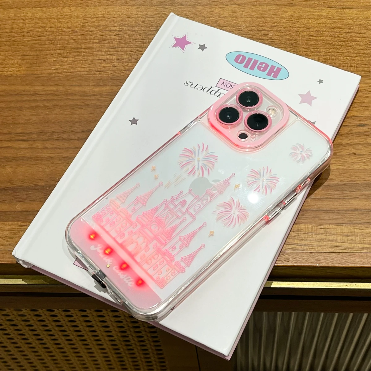 مضيئة دعوة تضيء فلاش خمسة ألوان القلعة الألعاب النارية جراب هاتف آيفون 16 15 14 13 12 11 17 برو ماكس زائد الهواء توهج غطاء