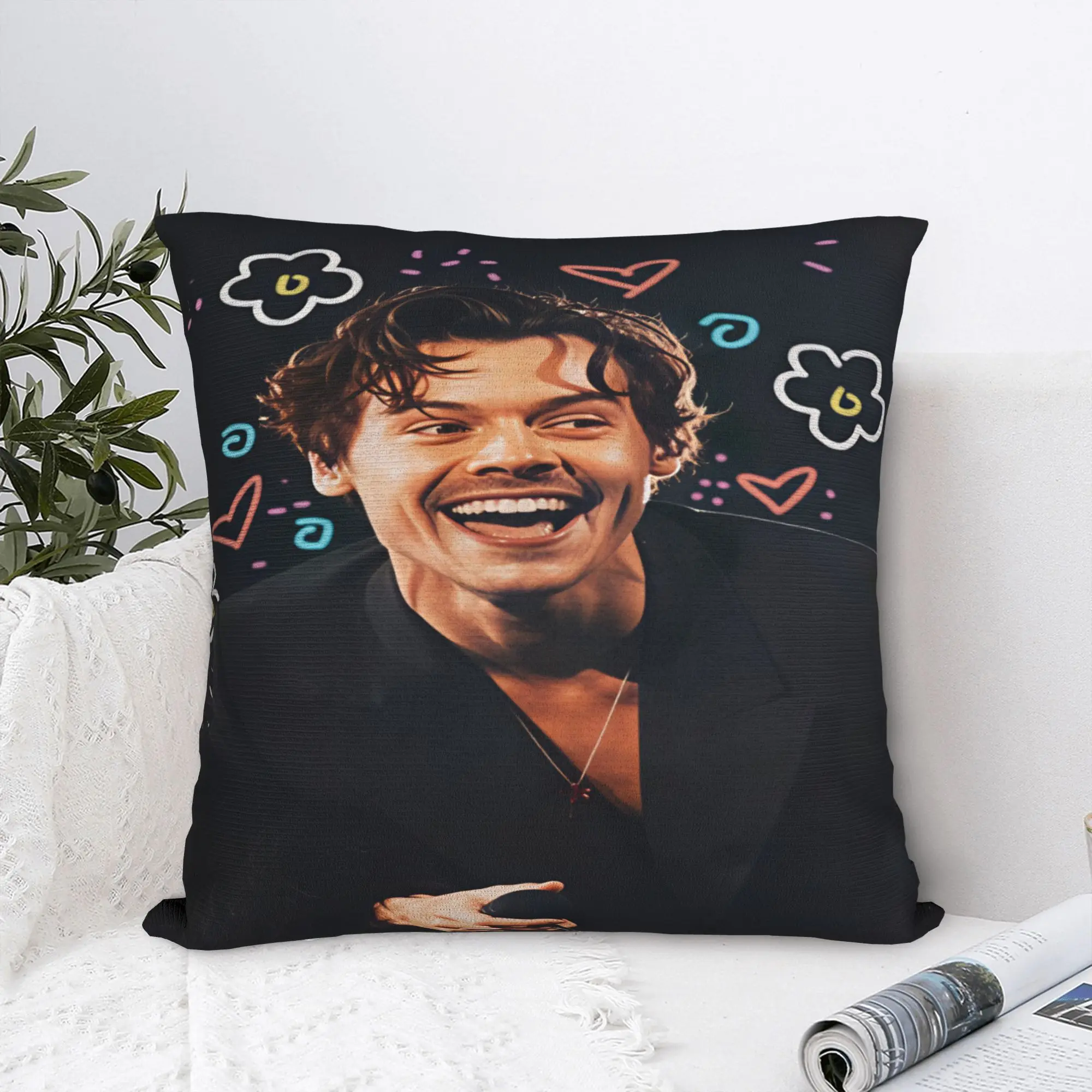 Harrys S-Styles Kiss Al the Time Pillowcases  Morden Pillow Case For Sofa Couch Bed Living Room Comfy Pillow Cover