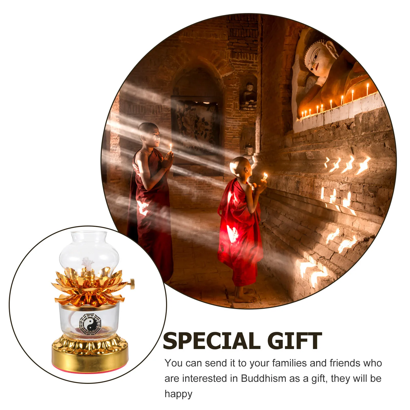

Small Alloy Retro Buddha Offering Oil Lamp Creative Design Temple Table Liquid Dimming Butter Lamp