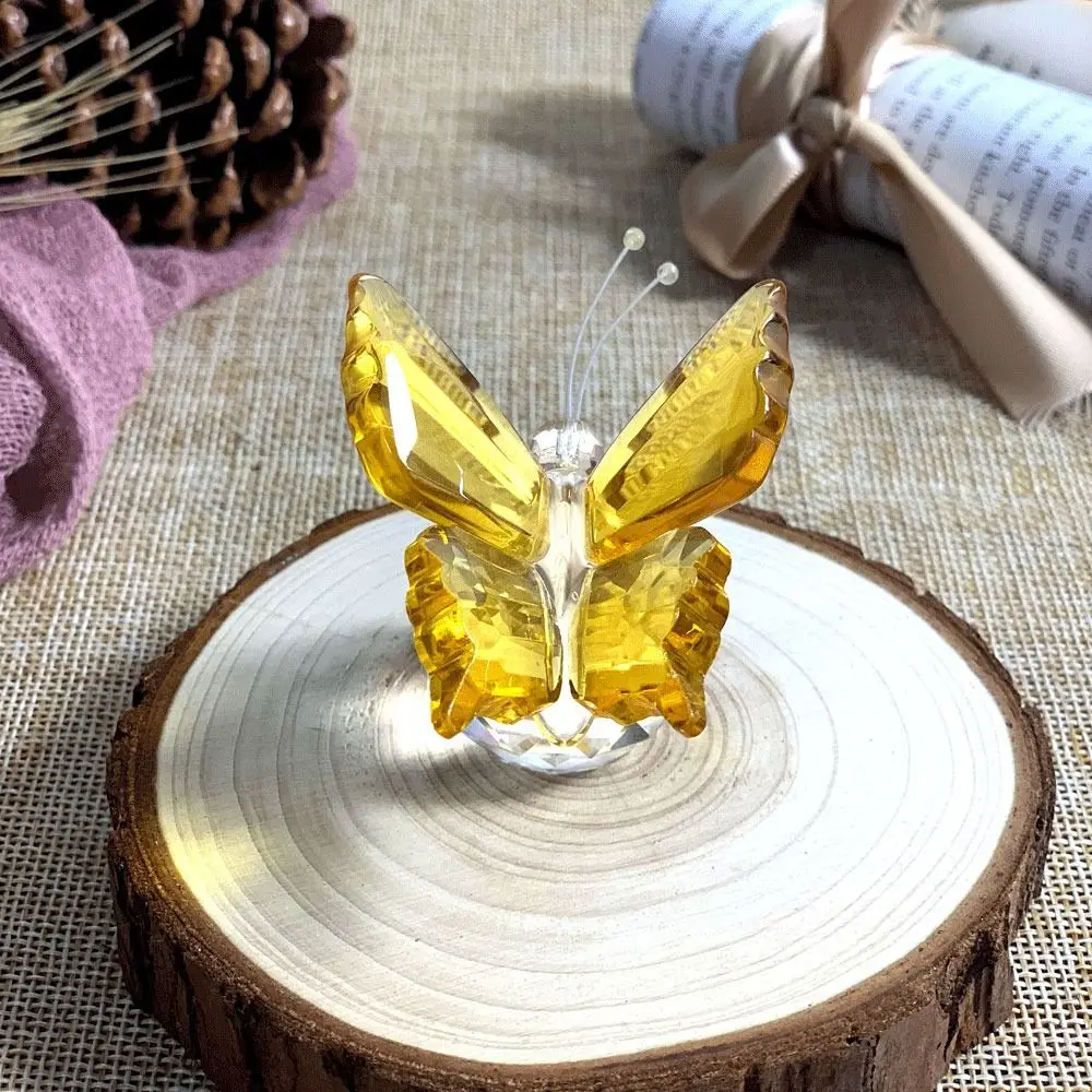 Crystal Butterfly with Ball Figurine Home Wedding Decoration Glass Craft Collection Paperweight Table Ornaments Souvenir Gifts