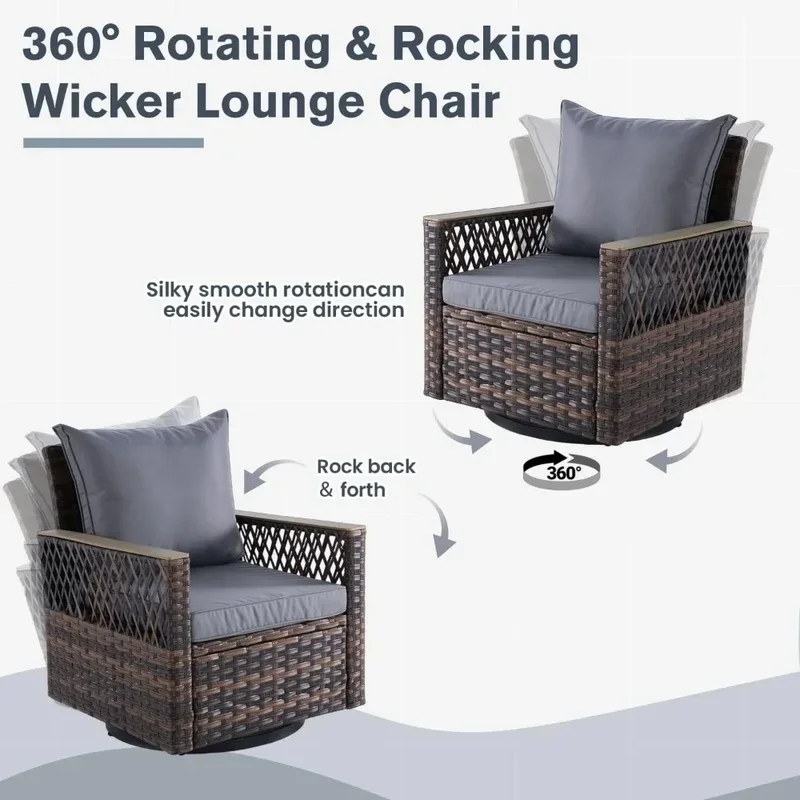 7-Piece Outdoor Patio Furniture Set with Swivel Glide Chairs, Ottomans, Sofa, Loveseat, and Dining Table for All-Weather Use