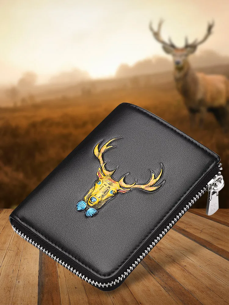 Men's wallet leather new 2022 tide brand short wallet coin purse luxury card holder money clip Coin purses deer head pattern