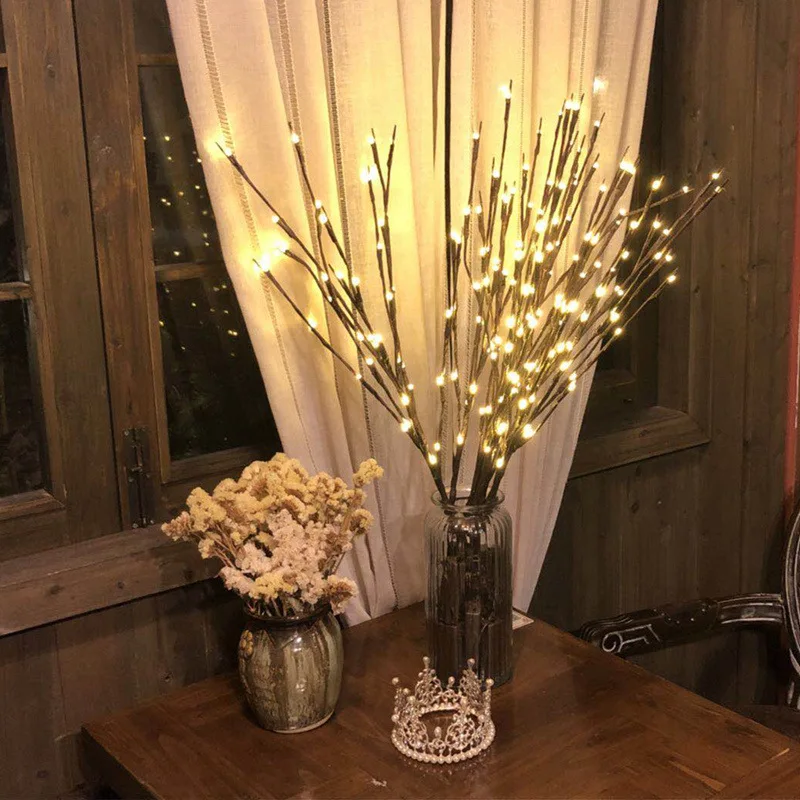 20 Bulbs LED Willow Branch Lights 77cm Vase Filler Willow Twig Home Christmas Party Garden Decoration Wedding Decorative Lights