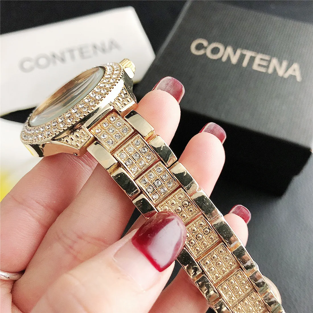 Women Watches Contena Luxury Diamond Women Watches Fashion Stainless Steel Quartz Watch Business Dress Ladies Clock montre femme