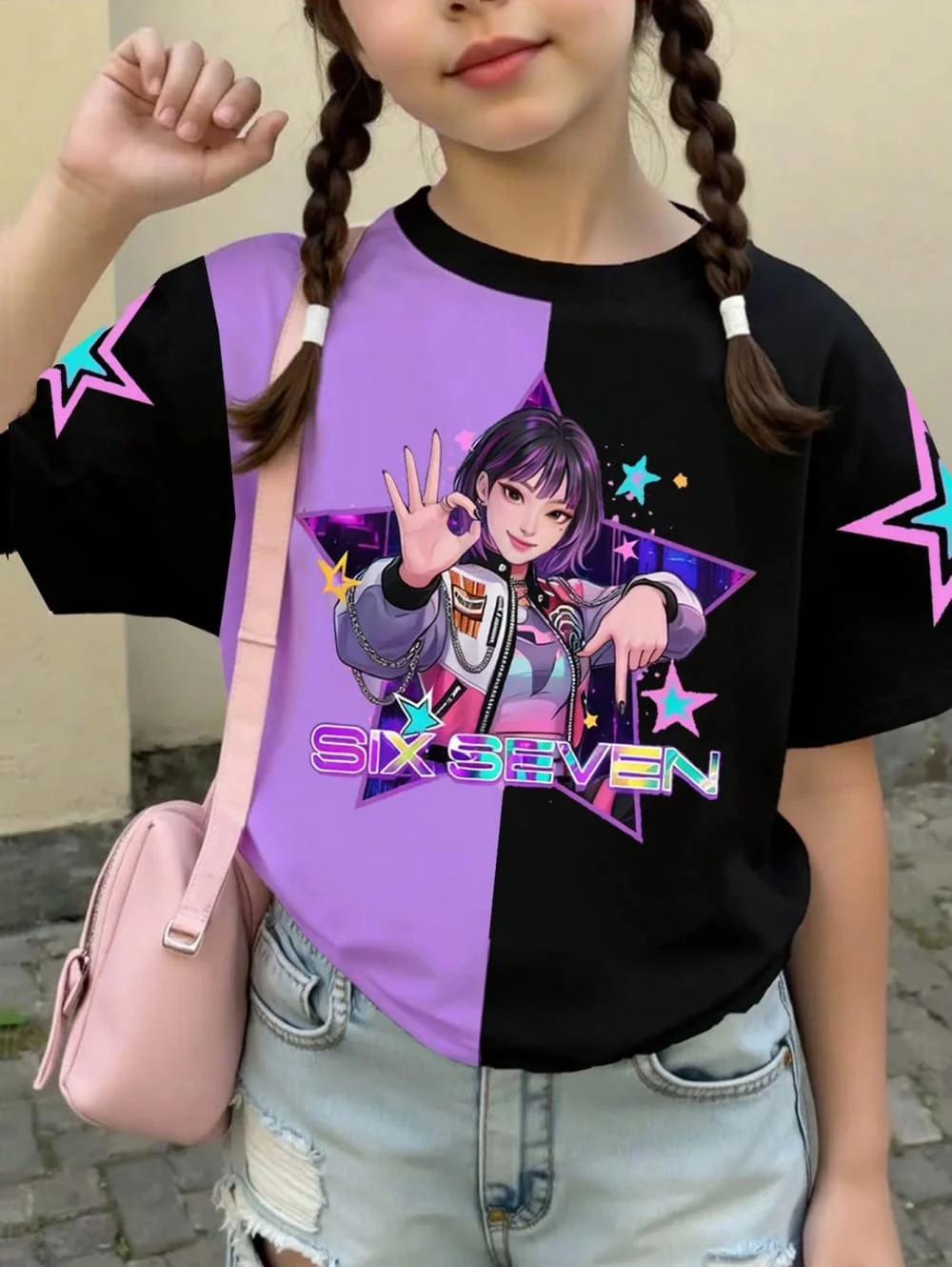 Kpop Cartoon Graphic Girls T-Shirt, lässiges T-Shirt mit Rundhalsausschnitt, geeignet für Mädchen, Kinder, Geschenk, kurze Ärmel – Detail 6