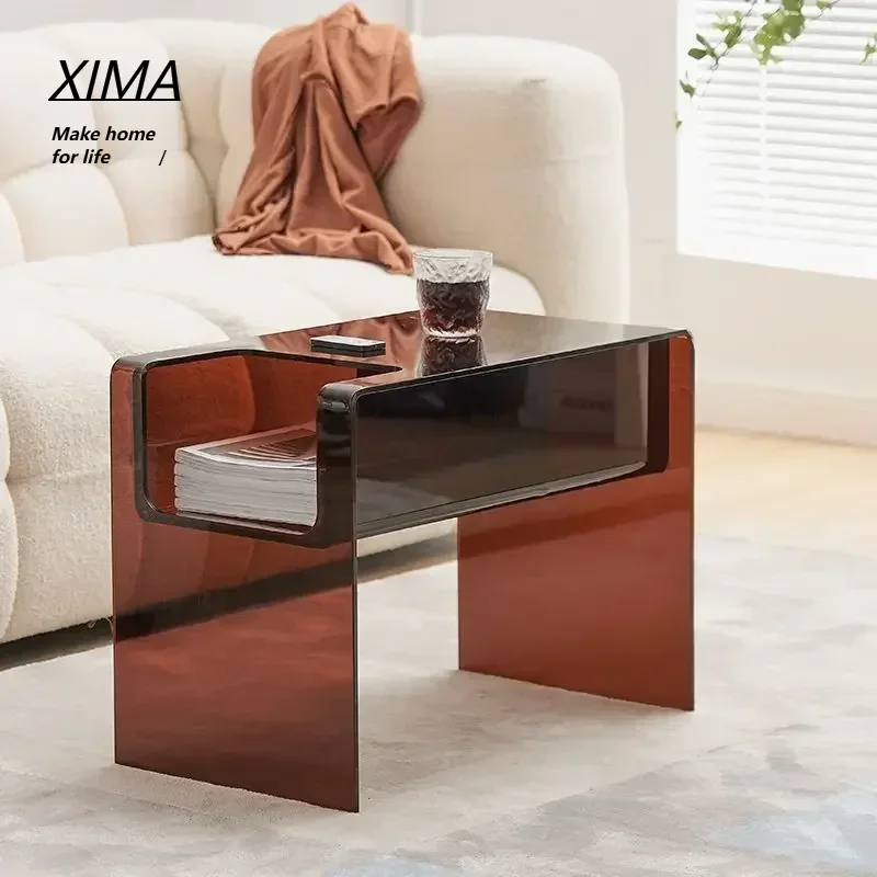 Acrylic side table bedside table storage rack bedroom creative transparent side table sofa magazine small bookshelf