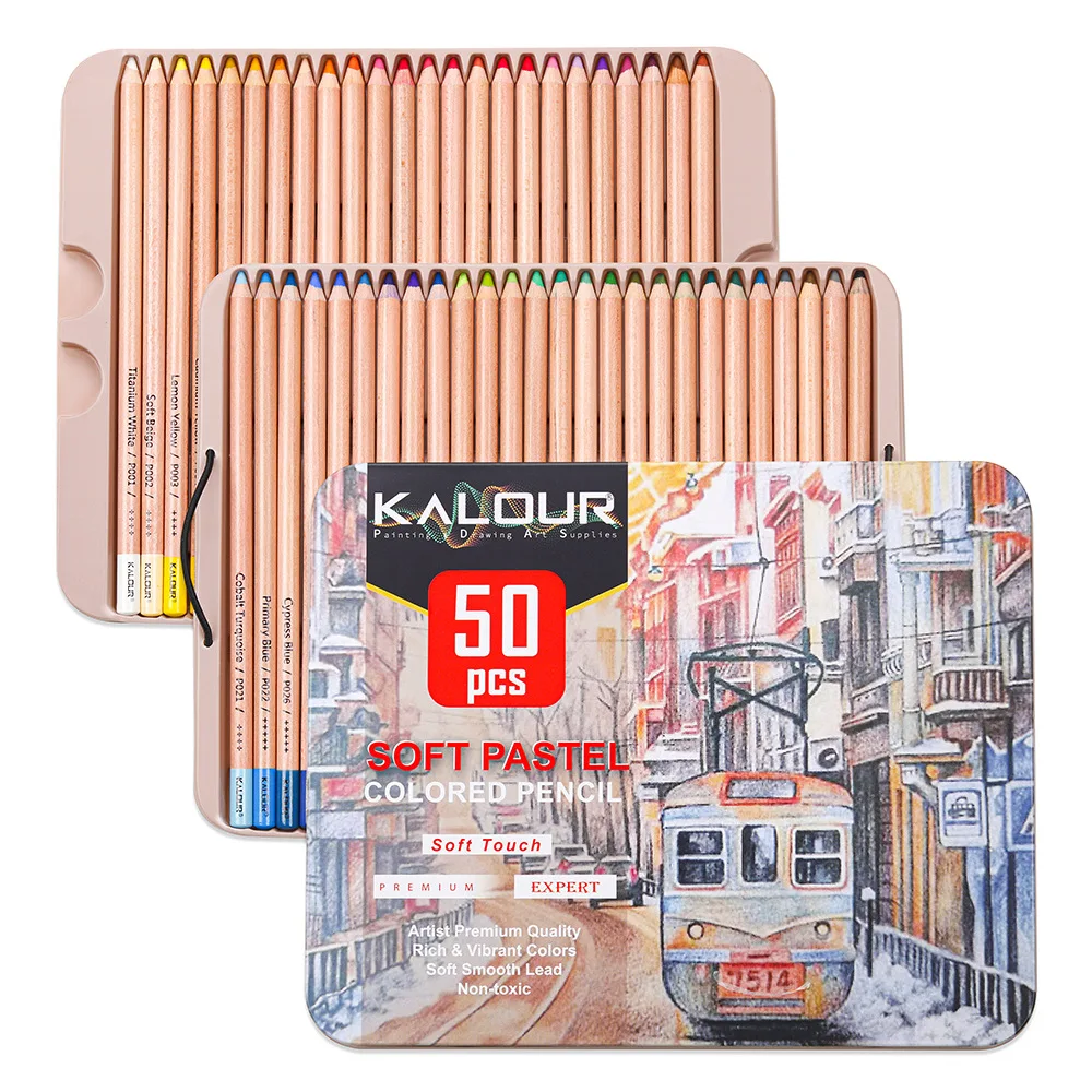 

KALOUR 50 color luxury iron box colored pencils are professional grade powder painting series colored pencils for art drawing