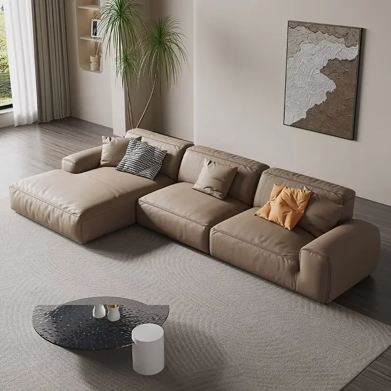 #Italian Minimalist Microfiber Leather/Fabric L-Shaped Sofa Set with High-Density Sponge Filling for Living Room