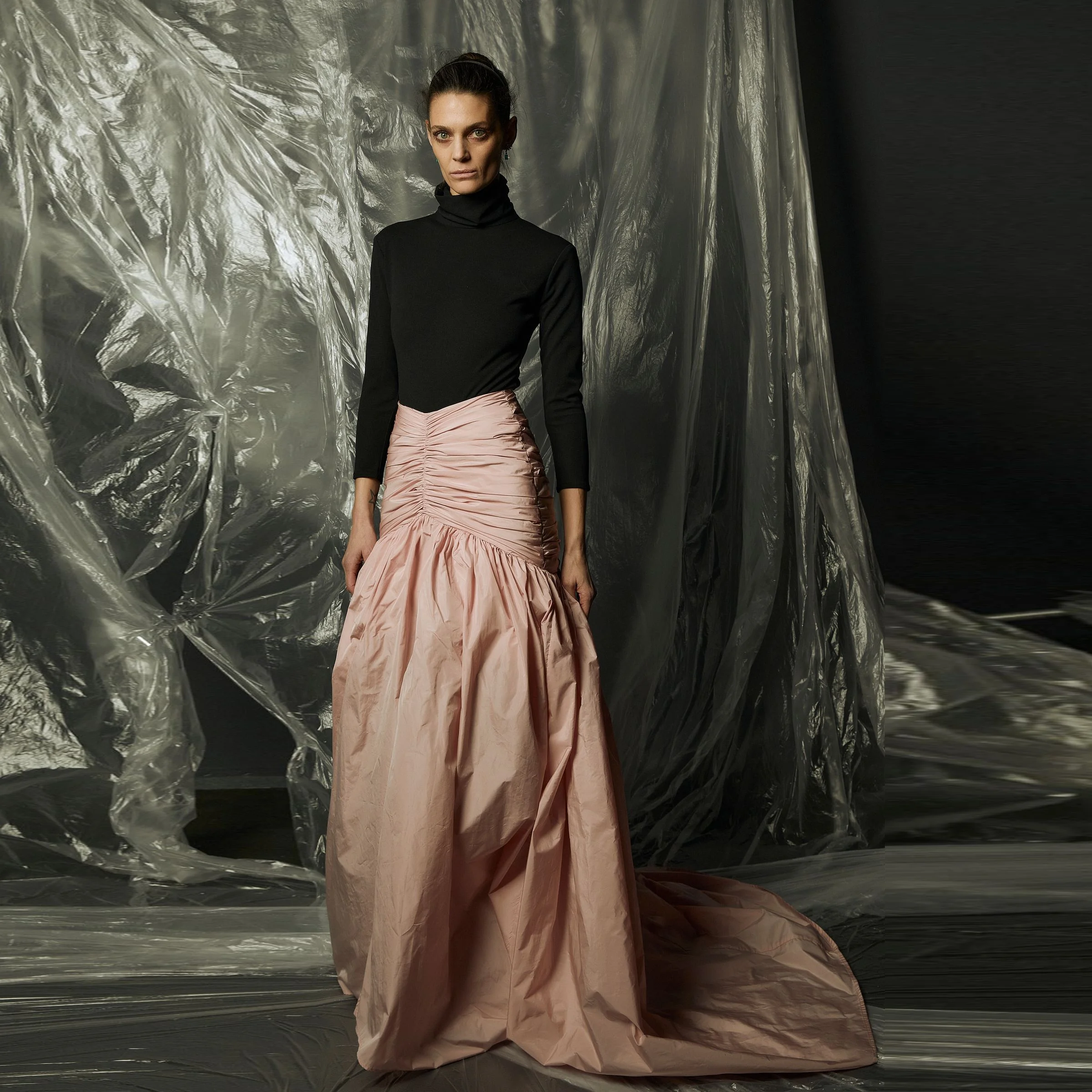 

Fashion Design Pink Pleated Skirt High Waist Long Skirt for Party Evening Wear Skirts Maxi Train Stylish Mermaid