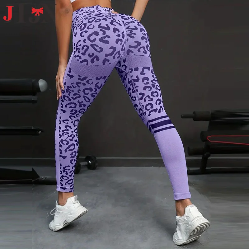 JHJN  Women Sexy Leopard Leggings  Seamless Leggings Fitness Hip Liftting Knit Fashion Tights Gym Trainning Yoga Leggings