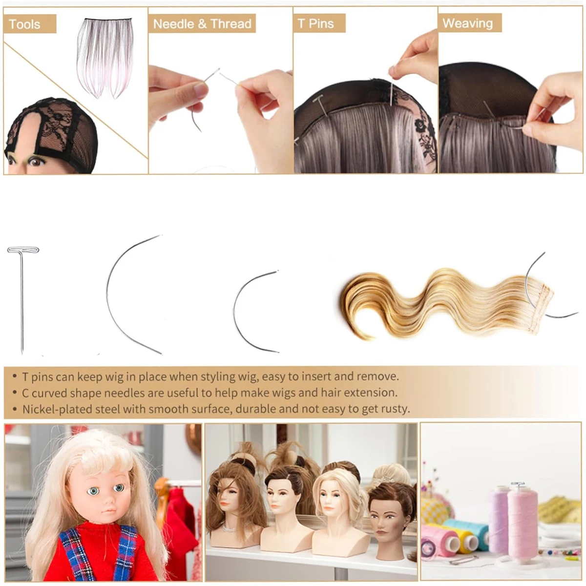 

Оптовая продажа, 5 коробок, 2,5/3 дюйма, изогнутая игла для плетения волос, шапочки для париков, иглы для наращивания волос, иглы C-типа