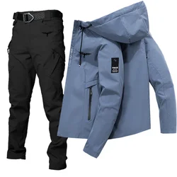 Men's windproof baseball jacket zipper casual jacket set outdoor sports jacket+high-quality workwear pants for spring and autumn